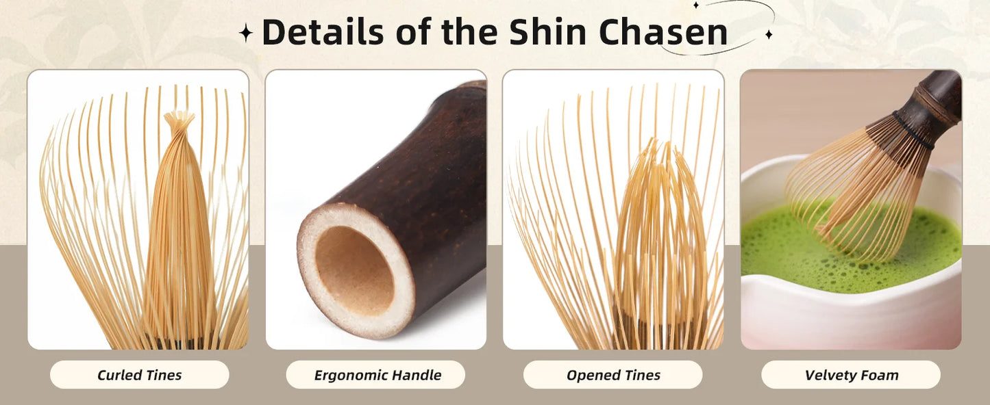Shin Chasen Handmade Bamboo Matcha Whisk 100% Natural Bamboo Whisk Tea Brush Whisk Mixer Whisker For Making Ceremonial Grade