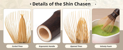 Shin Chasen Handmade Bamboo Matcha Whisk 100% Natural Bamboo Whisk Tea Brush Whisk Mixer Whisker For Making Ceremonial Grade