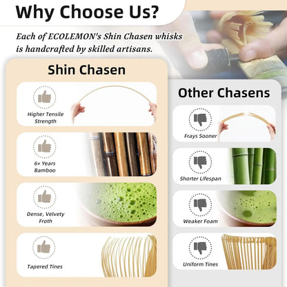 Shin Chasen Handmade Bamboo Matcha Whisk 100% Natural Bamboo Whisk Tea Brush Whisk Mixer Whisker For Making Ceremonial Grade
